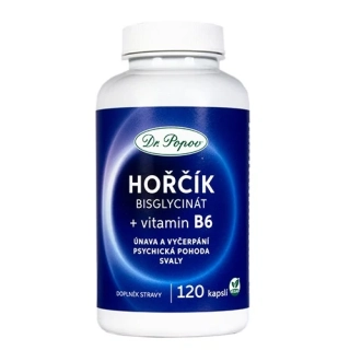 Hořčík bisglycinát + vitamin B6, 120 kapslí Dr. Popov